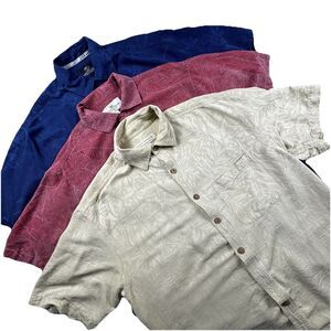 Lot of 3 Silk Beach Shirts Men M,M,L Floral SS Red‎ Blue Beige Hawaiian Tropical
